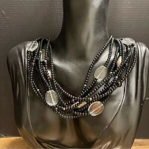 Sterling Silver Silpada Onyx Glass Multistrand Beaded Necklace
